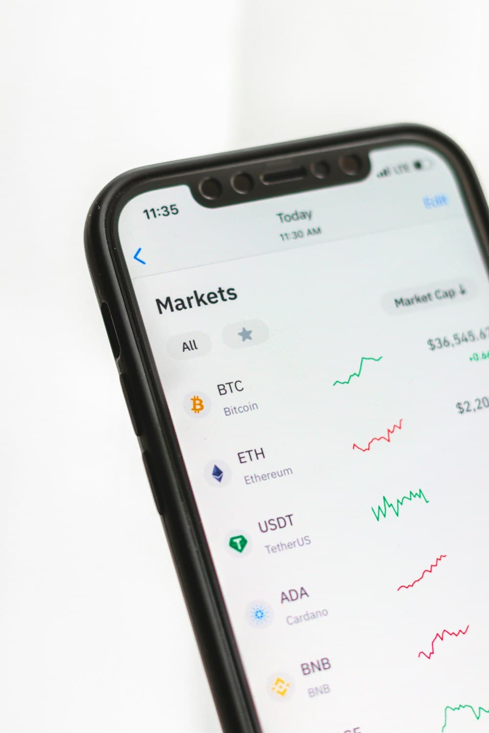 Cotizaciones de cripto en el celular
